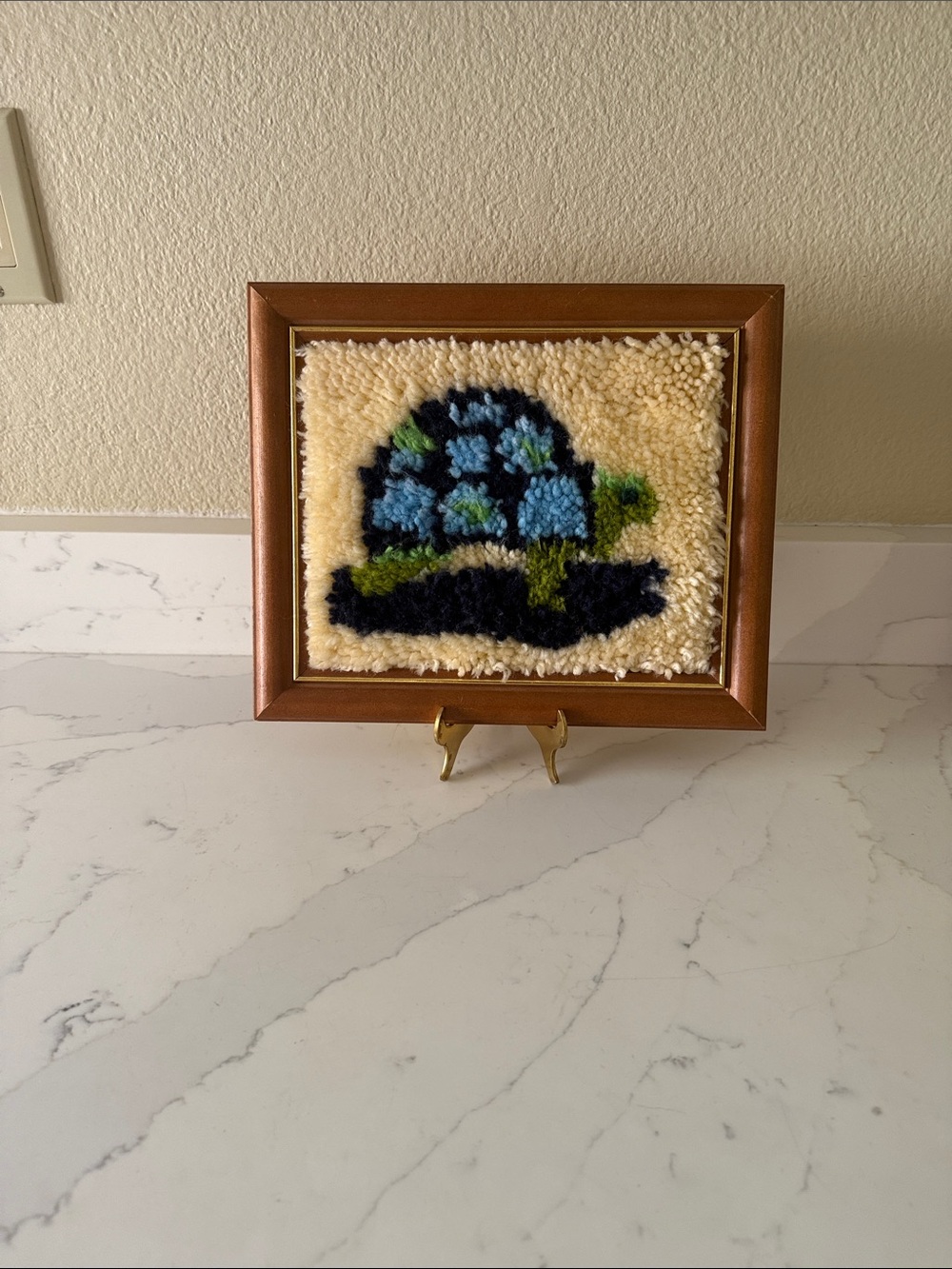 Vintage Handmade Latch Hook Turtle Art